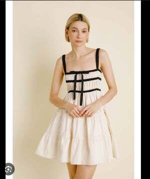 Aureum Princess Layered Mini Dress Eggshell with Contrast Black Trim XS